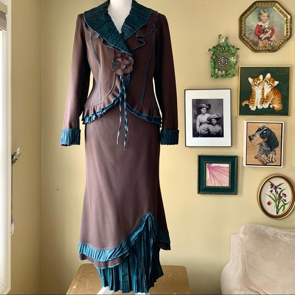 VEX 50's Peplum Blazer Layered Skirt Suit Set size 8 Victorian Steampunk - Picture 2 of 16